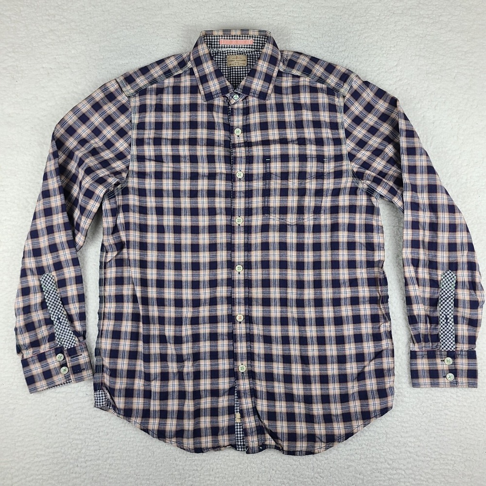 Tommy Bahama Jeans Shirt Mens Medium Blue Plaid Flannel Check Lined Button Down